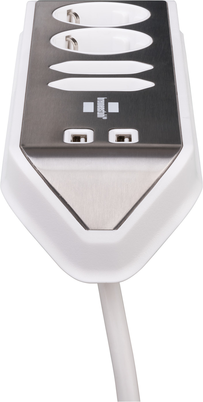 Enchufe de esquina brennenstuhl®estilo con función de carga USB 4x tomas de  corriente 2x Euro plata/blanco