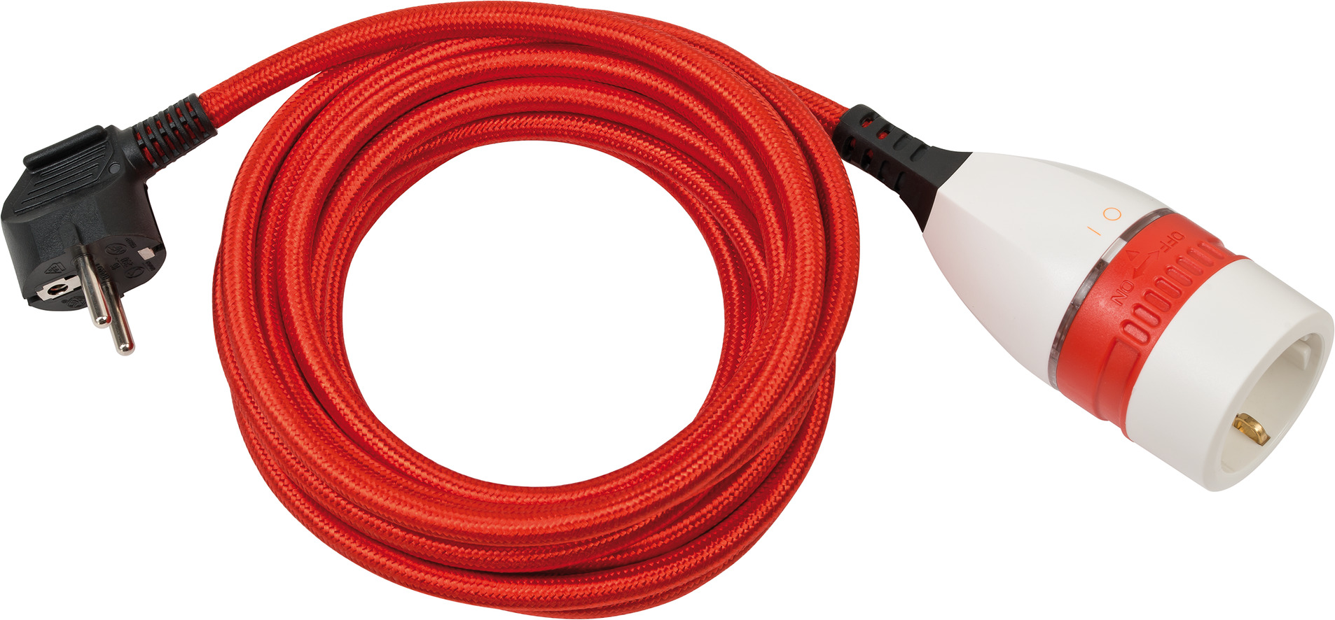 Cable alargador de plástico de alta calidad con interruptor giratorio y  cubierta textil 5m H05VV-F 3G1,5 negro/blanco