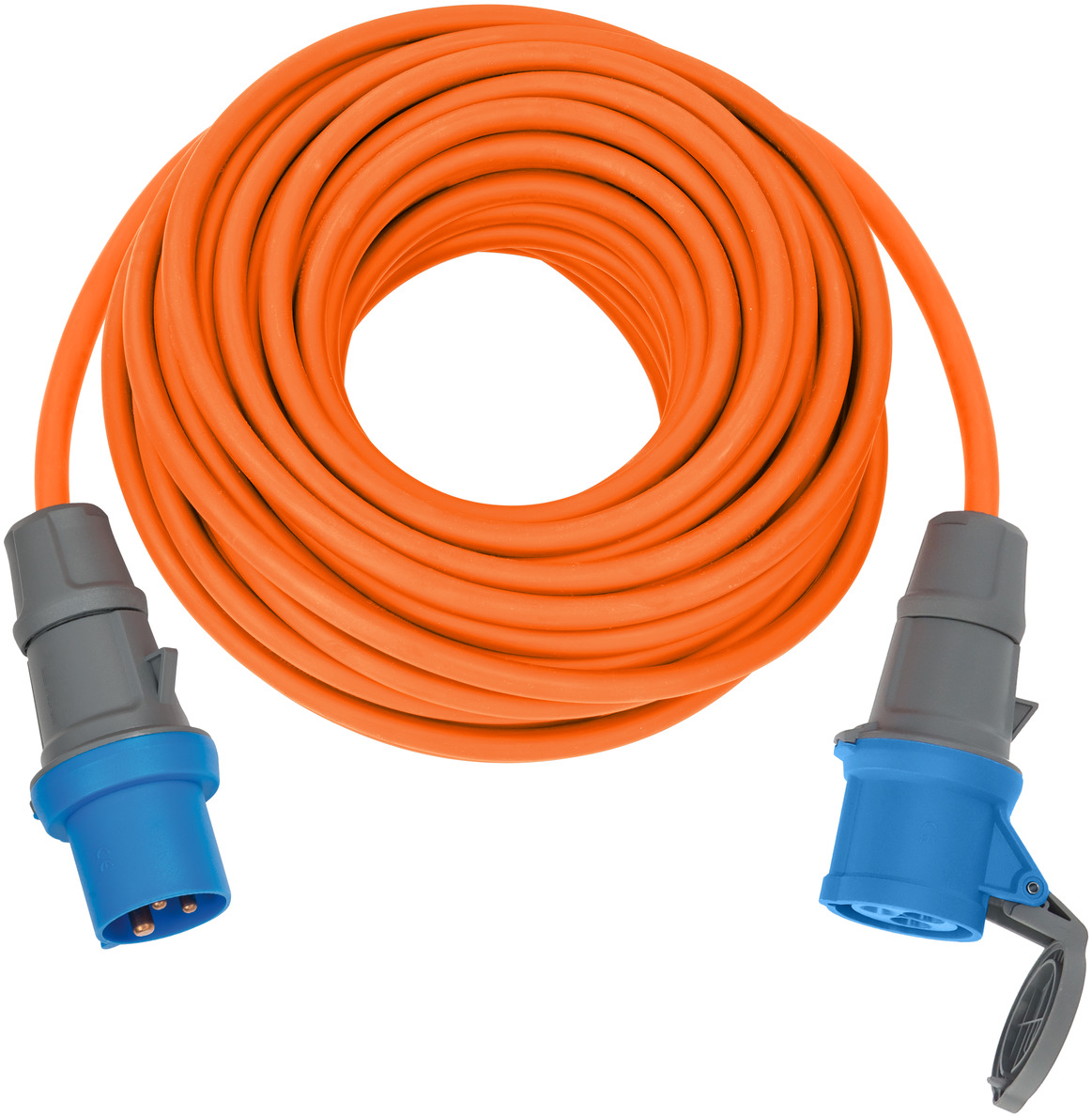 Cable alargador CEE IP44 para camping/marítimo 25m H07RN-F 3G2,5 naranja  CEE 230V/16A enchufe y acoplamiento